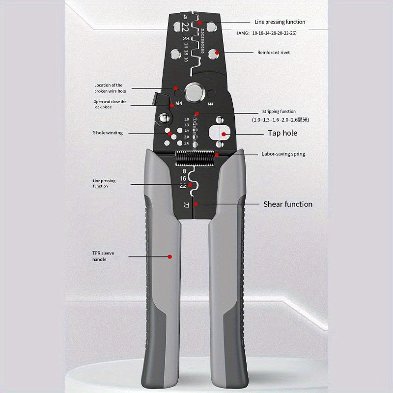 Professional stainless steel wire stripper cutter crimper for electrical cables, self-adjusting crimping pliers for home improvement.