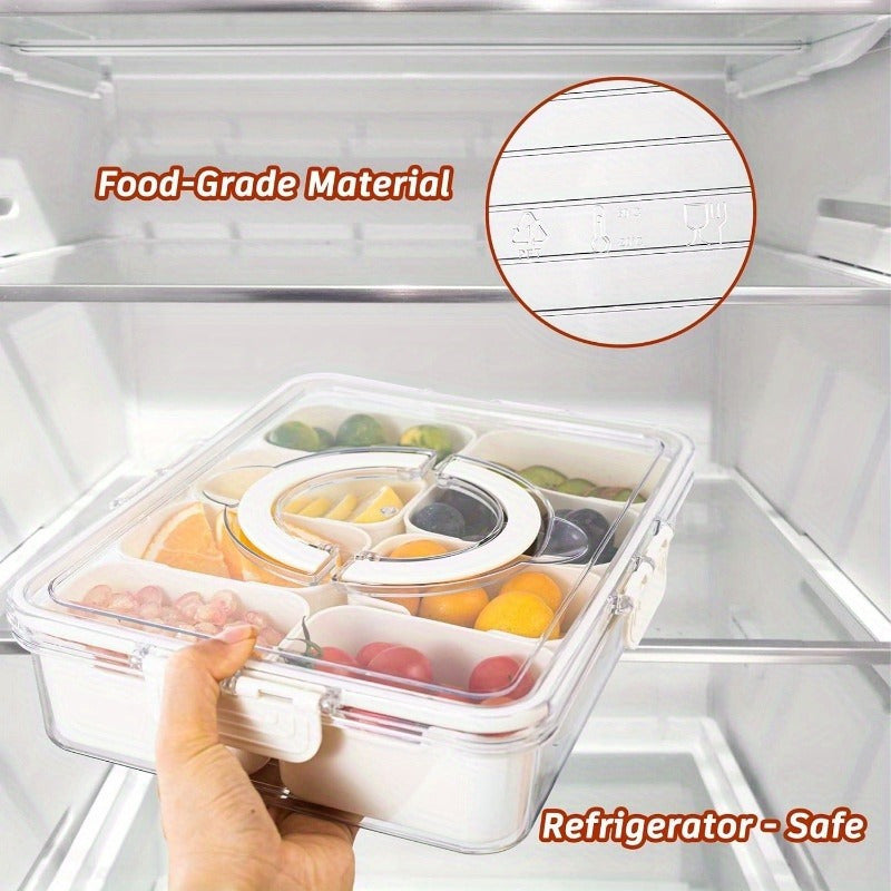 1pc Portable Snackle Box with 8 Compartments and Lid, Perfect for Parties, Clear Container for Candy, Fruits, Nuts, and Snacks.