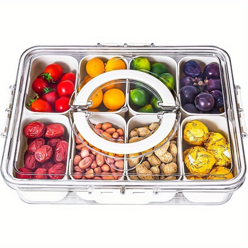 1pc Portable Snackle Box with 8 Compartments and Lid, Perfect for Parties, Clear Container for Candy, Fruits, Nuts, and Snacks.