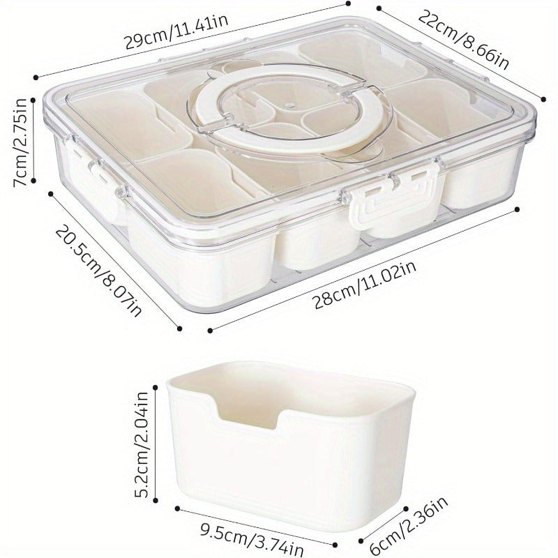 1pc Portable Snackle Box with 8 Compartments and Lid, Perfect for Parties, Clear Container for Candy, Fruits, Nuts, and Snacks.