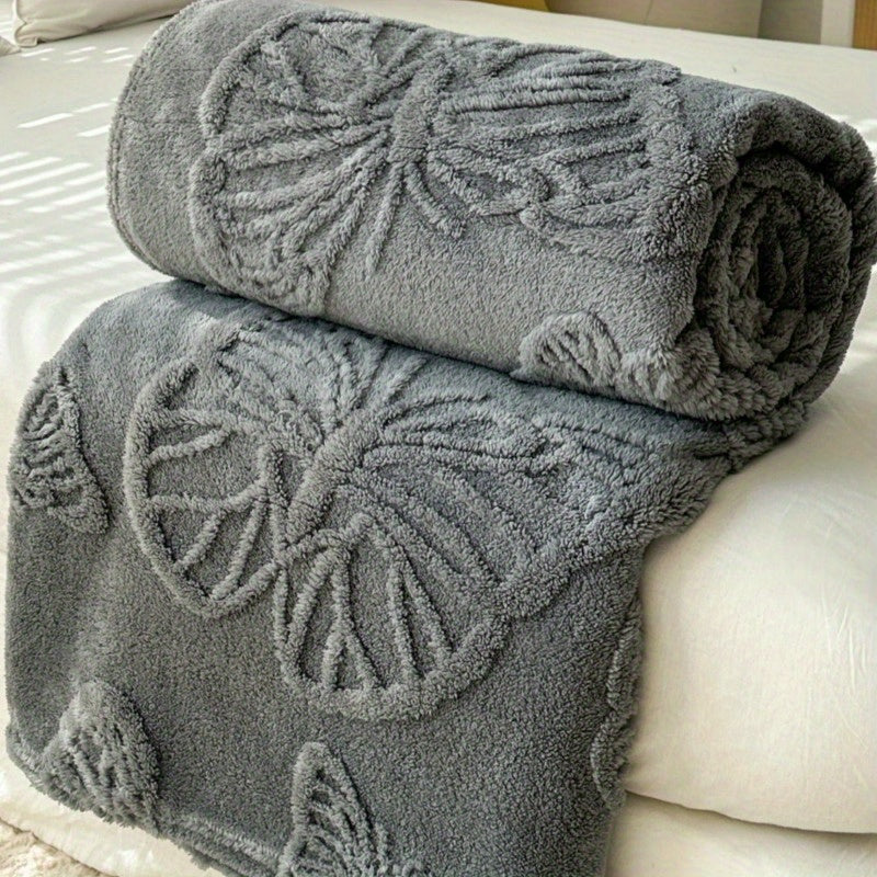 Versatile and Allergy-Friendly Ultra-Soft Butterfly Jacquard Faux Lamb Wool Blanket. Perfect for Bedroom, Living Room, or Dorm Decor