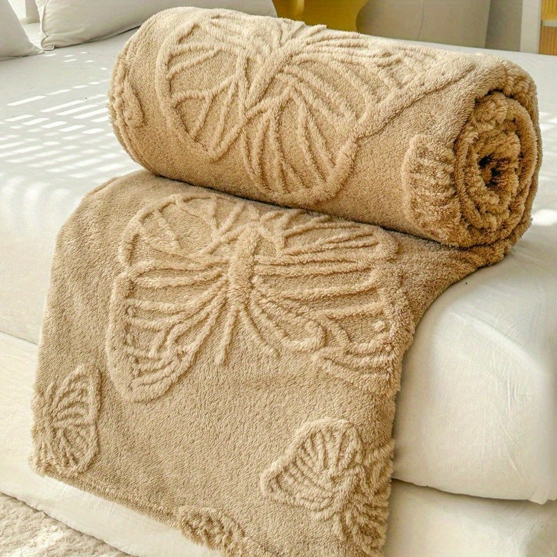 Versatile and Allergy-Friendly Ultra-Soft Butterfly Jacquard Faux Lamb Wool Blanket. Perfect for Bedroom, Living Room, or Dorm Decor