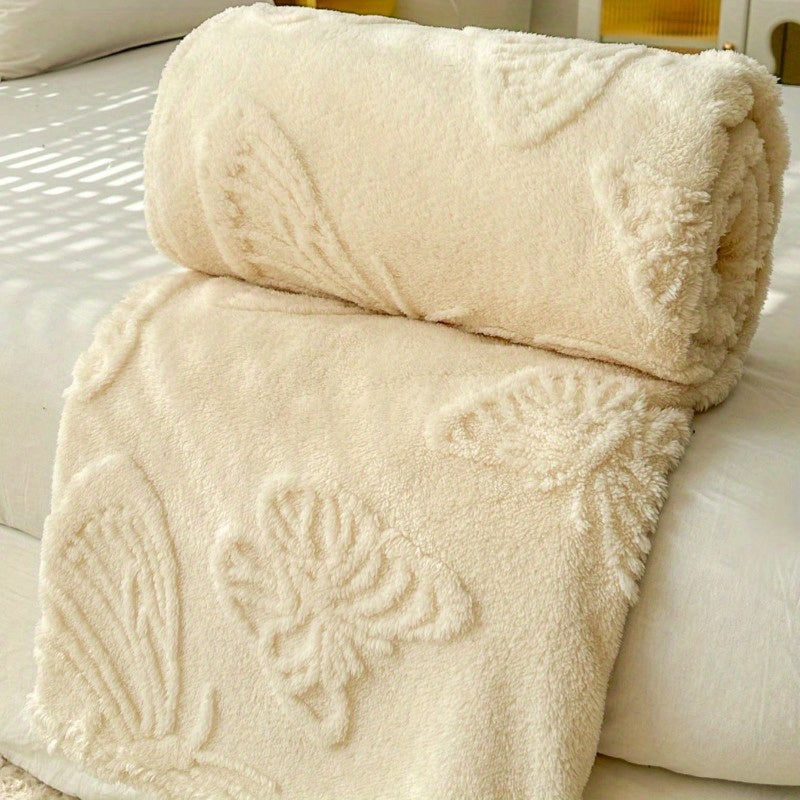 Versatile and Allergy-Friendly Ultra-Soft Butterfly Jacquard Faux Lamb Wool Blanket. Perfect for Bedroom, Living Room, or Dorm Decor