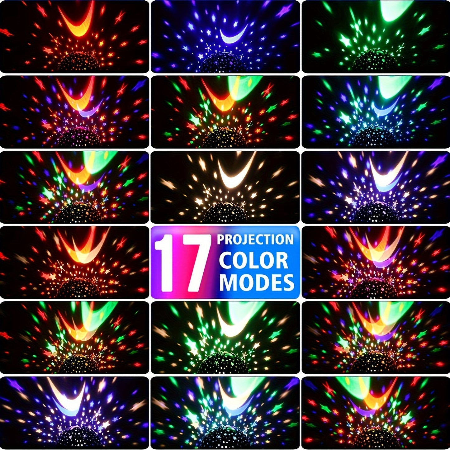 11.94cm USB-Powered Starry Night Sky Projector Lamp with Moon and Stars, 360° Rotating, 9 Color Options, Ideal Gift for All Ages