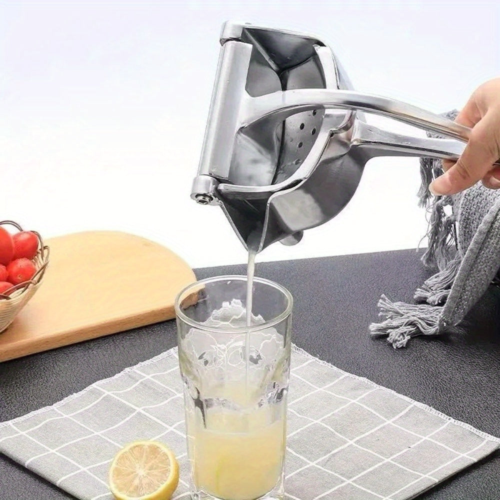 An aluminum alloy kitchen tool designed for manually extracting juice, ideal for squeezing pomegranates, oranges, lemons, and sugar cane in a bar environment.