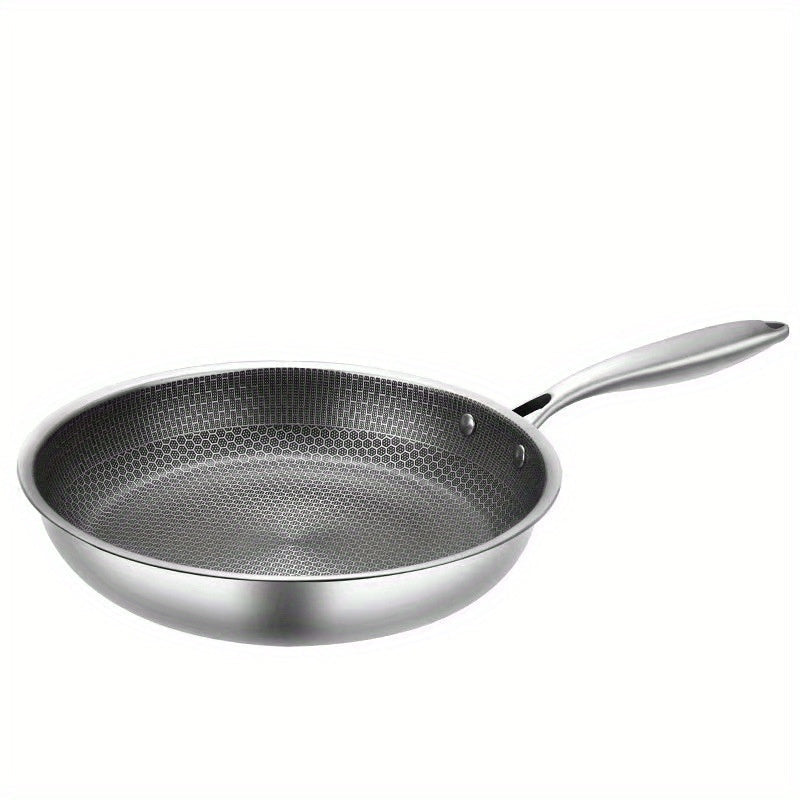 Multipurpose Stainless Steel Frying Pan - Non-Stick Coating, Suitable for Gas & Induction Stoves, Must-Have Kitchen Utensil.