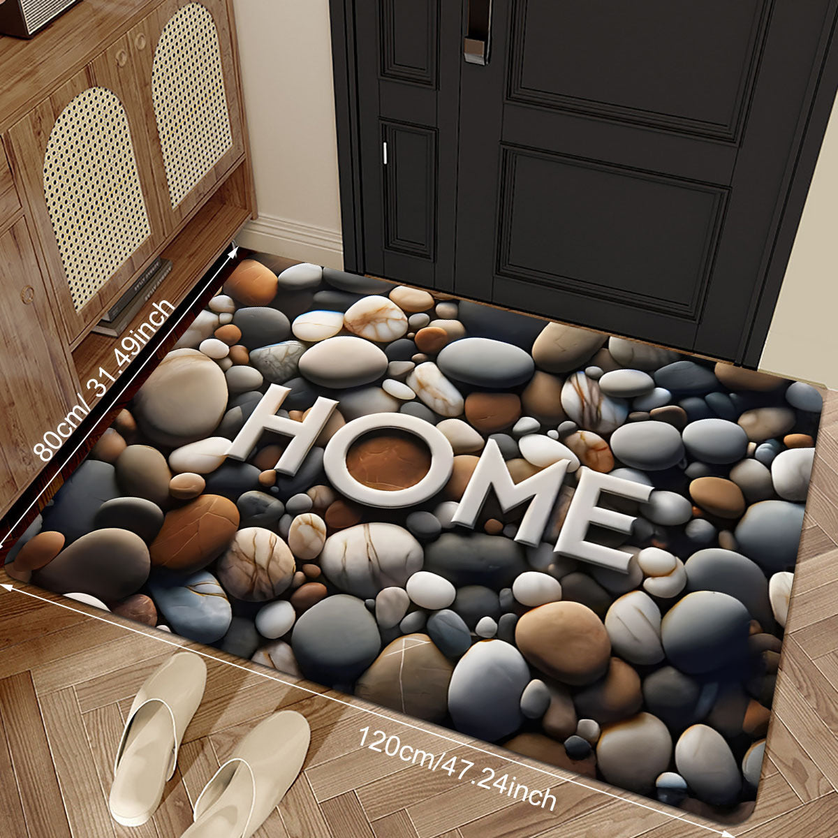 Welcome home with this 1PC polyester doormat featuring a stylish pebble print. This stain-resistant, lightweight, non-slip rectangle entrance mat is perfect for indoor use. It's easy to dry-clean and ideal for holidays such as Christmas, Halloween