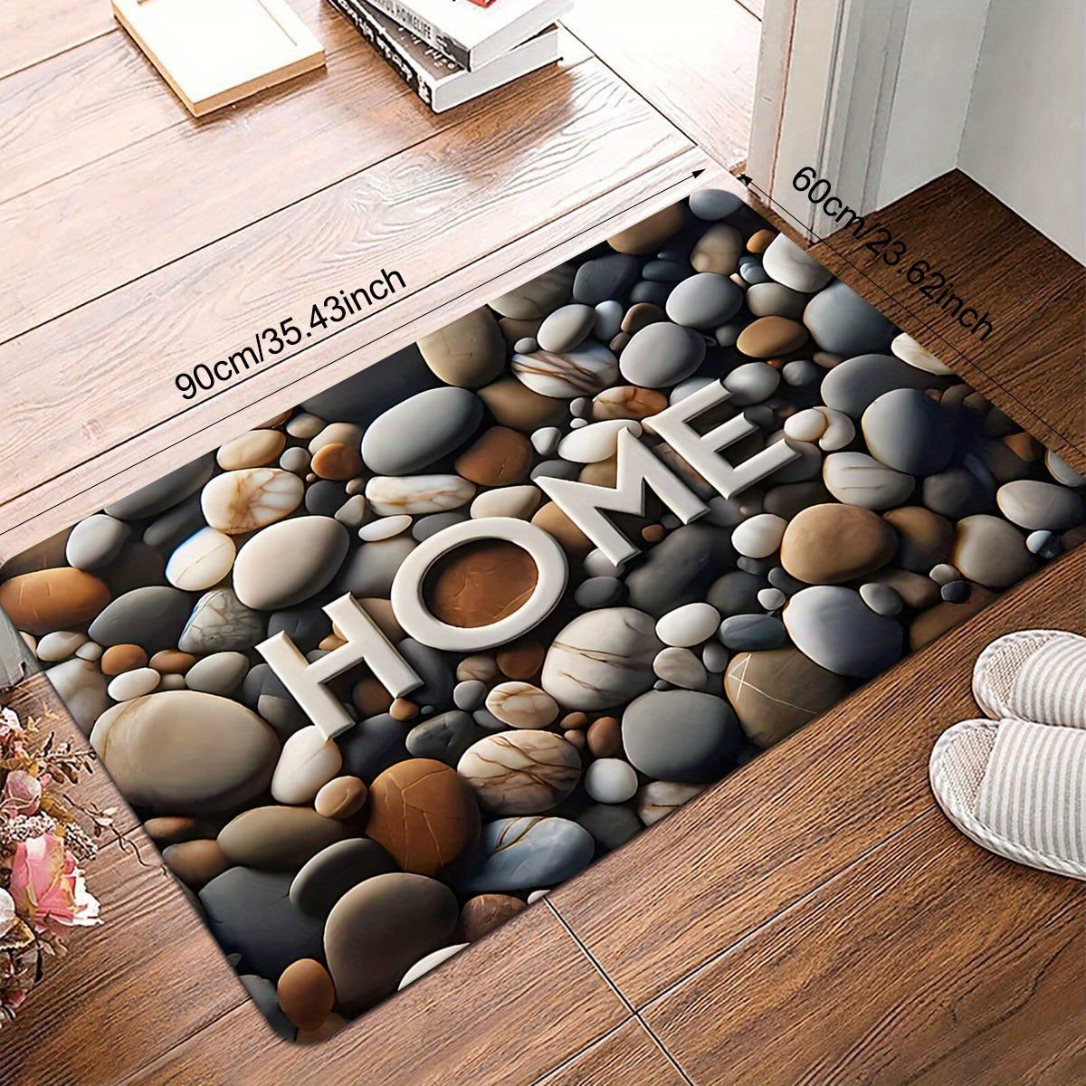 Welcome home with this 1PC polyester doormat featuring a stylish pebble print. This stain-resistant, lightweight, non-slip rectangle entrance mat is perfect for indoor use. It's easy to dry-clean and ideal for holidays such as Christmas, Halloween