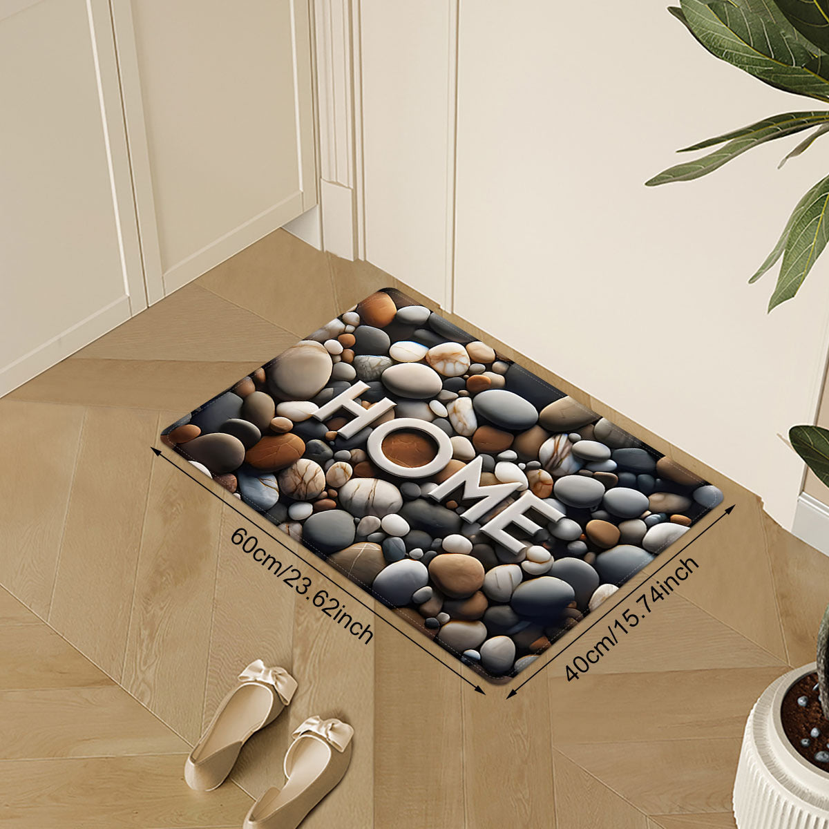 Welcome home with this 1PC polyester doormat featuring a stylish pebble print. This stain-resistant, lightweight, non-slip rectangle entrance mat is perfect for indoor use. It's easy to dry-clean and ideal for holidays such as Christmas, Halloween