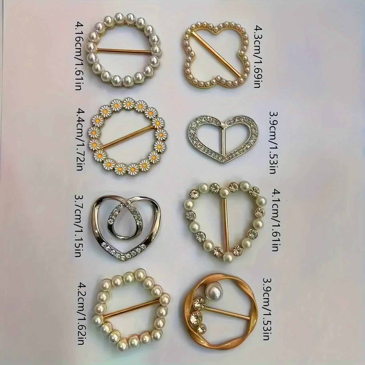 Elegant Set of 4 Faux Pearl Heart Brooches - Stylish Metal Pins perfect for Coats, Sweaters & Accessories