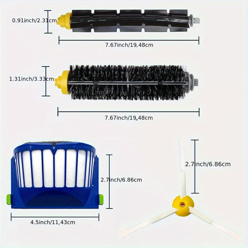 Replacement Parts Bundle for iRobot Roomba 600 & 500 Series - Includes 1 Bristle Brush, 1 Flexible Beater Brush, 3 Filters, 3 Side Brushes, and 2 Cleaning Tools - Compatible with Models: 614, 620, 650, 660, 680, 690, 695, 675, 671, 677, 655, 645, 595