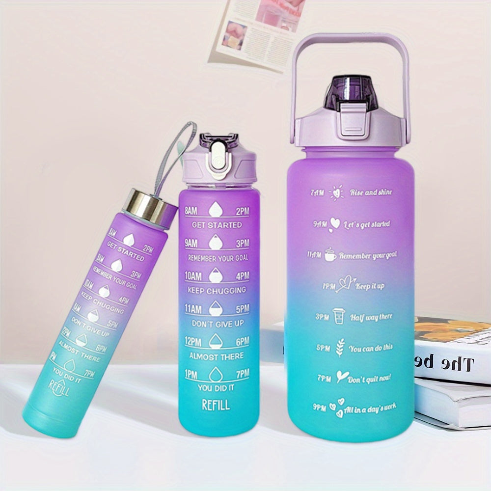 300ml/750ml/2L Gradient Color Frosted Water Bottles with straw, leak-proof design. Ideal for outdoor activities.