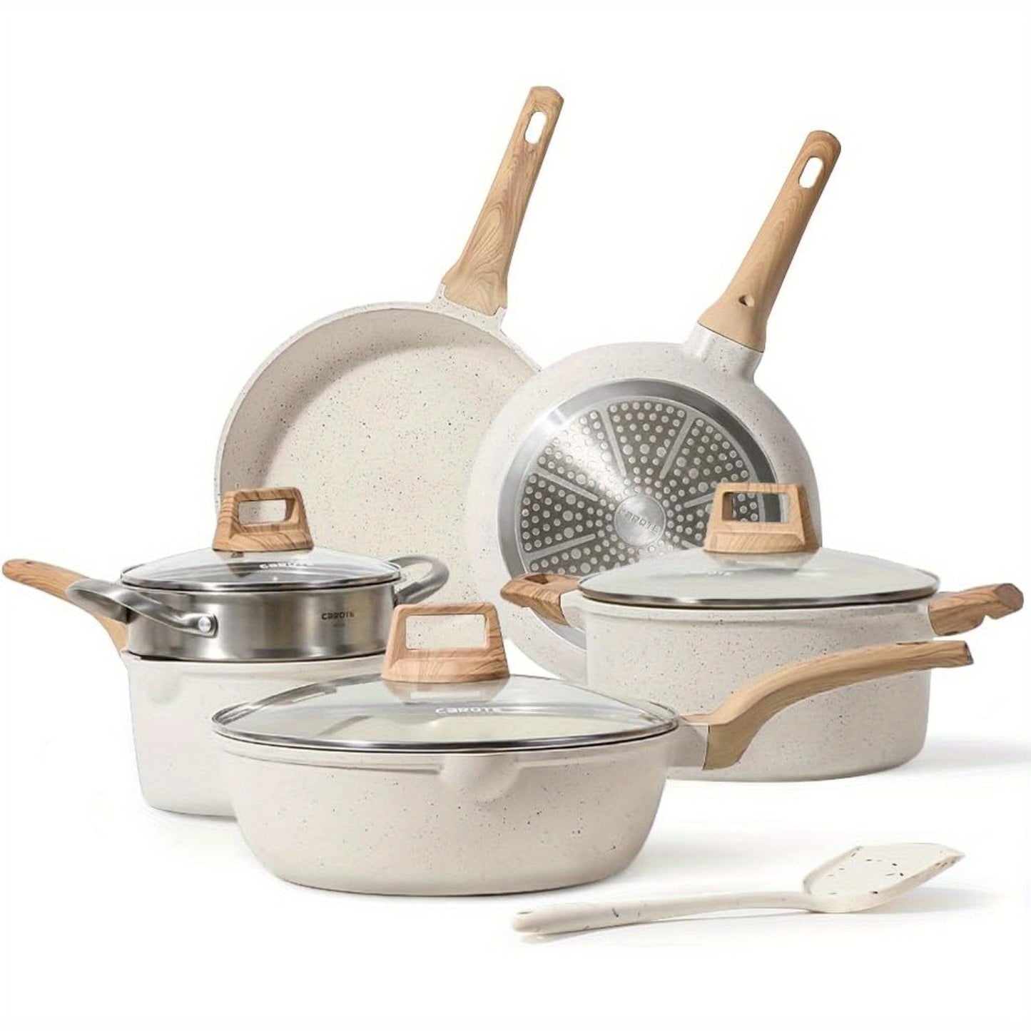 White Granite Nonstick Cookware Set - 12 Pieces, Induction Compatible, Free of PFOA & PFOS - Includes Frying Pans & Saucepans for Winter Cooking in the Home Kitchen