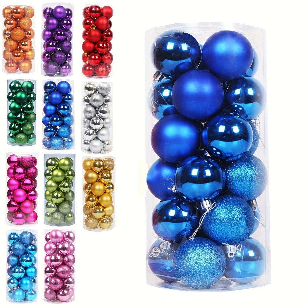 24 plastic Christmas ball ornaments for decorating trees, parties, and New Year's celebrations without feathers.