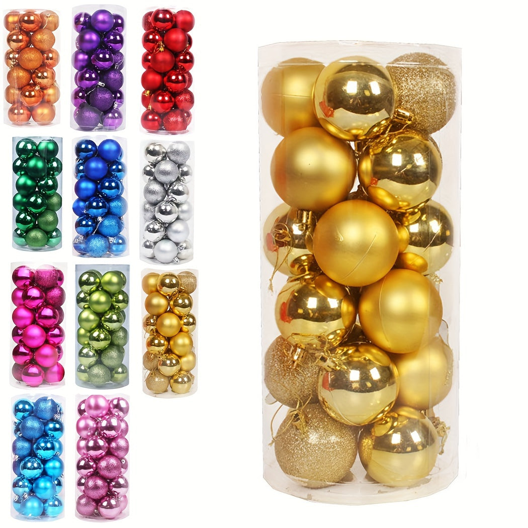 24 plastic Christmas ball ornaments for decorating trees, parties, and New Year's celebrations without feathers.