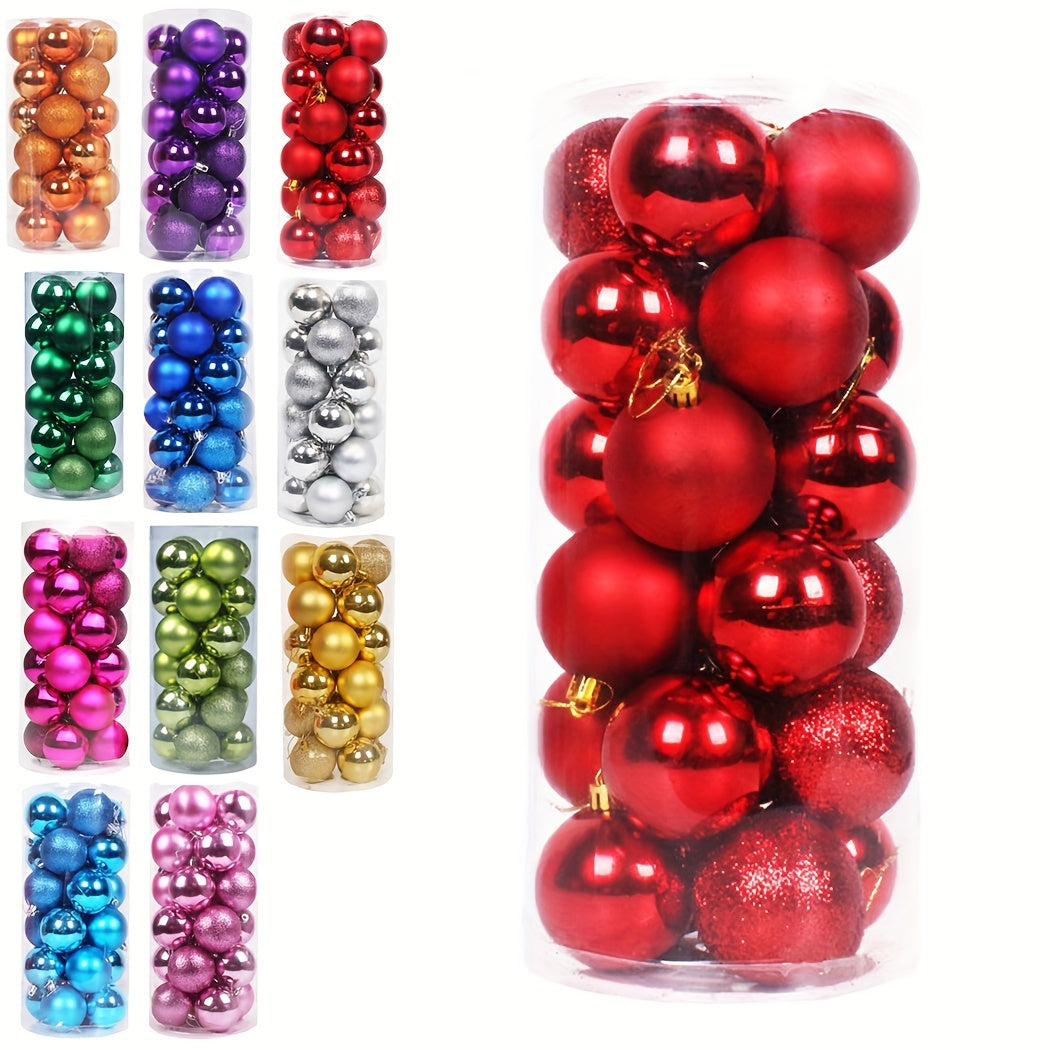 24 plastic Christmas ball ornaments for decorating trees, parties, and New Year's celebrations without feathers.