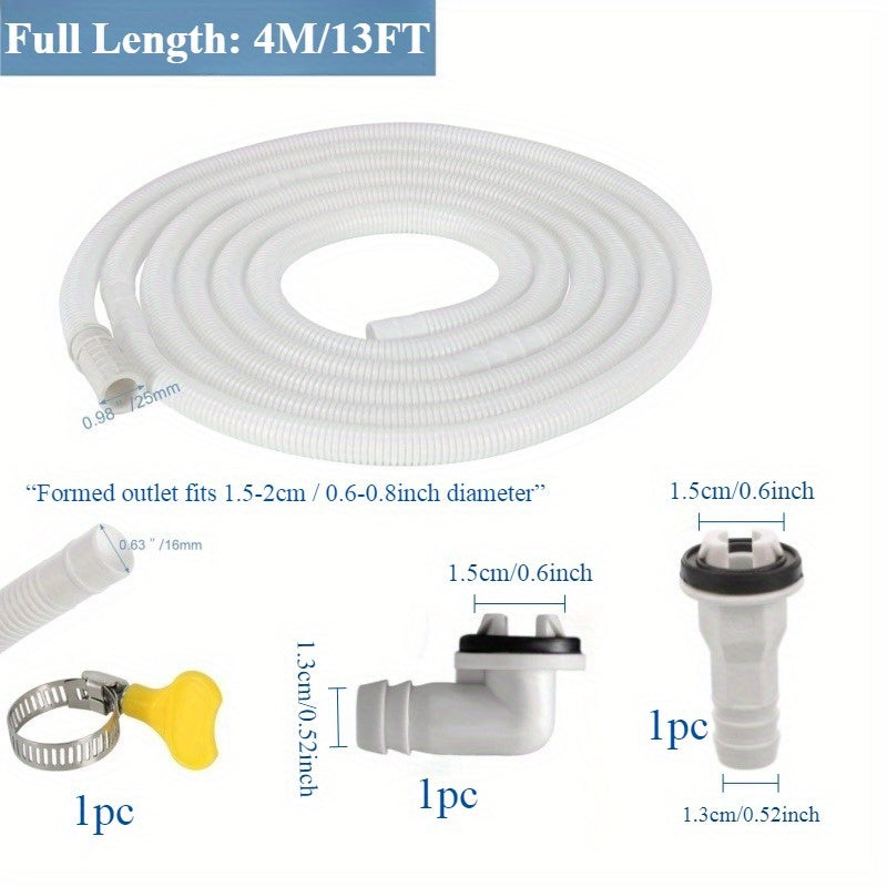 2M/6.6FT & 4M/13FT Air Conditioner Drain Hose Kit - Flexible and Durable AC Drainage Tubing with Connectors and Clamp for Mini-Split, Portable ACs, Dishwashers, and Washing Machines. Universal Fit, Non-Electric Accessories to Prevent Leakage.