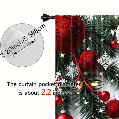 Christmas Ball & Leaf Design Curtains Set - Includes 2 Pieces, Rod Pocket, Digital Print Polyester Drapes for Living Room, Kitchen, Bedroom, Study, and Dining Room Decor, Clothing - Rod Not Included