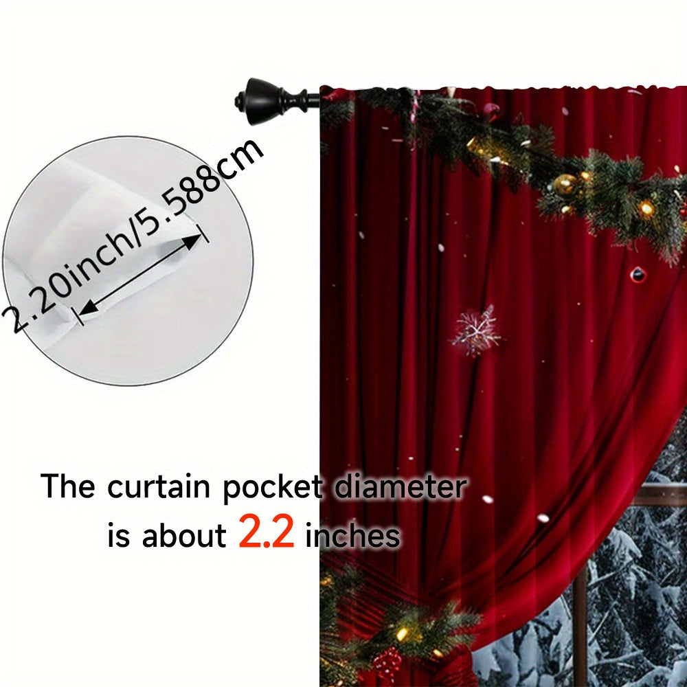 2 pieces of Christmas style Santa Claus curtains, featuring a rod pocket mount and digital printed design. Made of polyester material, these curtains are suitable for the living room, kitchen, bedroom, study, dining room, and home decor. Rod is not