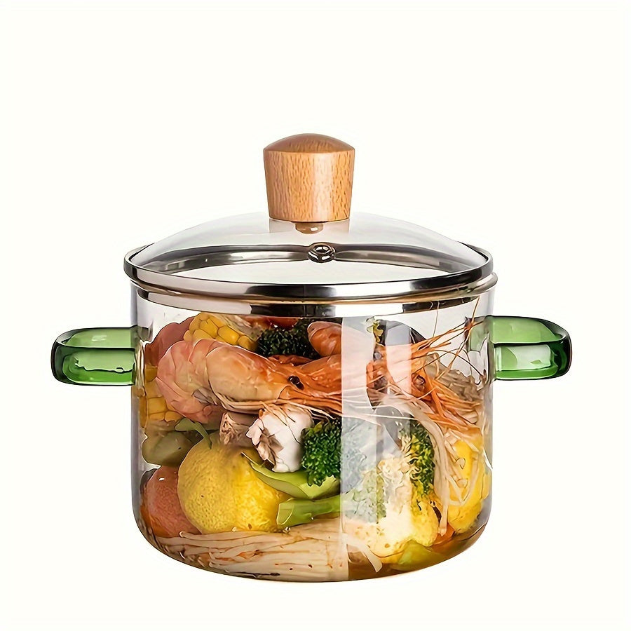 15.01cm Borosilicate Glass Cooking Pot with Lid, Heat-Resistant for Soup, Milk, Baby Food, Pasta - Featuring Easy Grip Handles, Ideal for Kitchen and Dining Needs