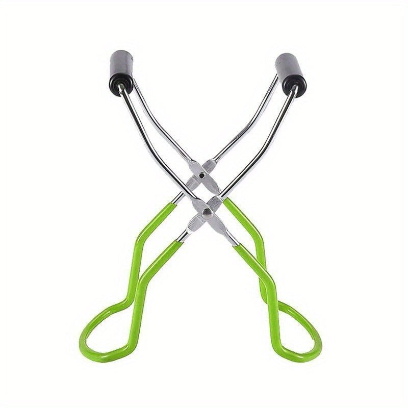 Green High-Quality Wide Mouth Canning Jar Lifter Tongs, Anti-Scald Non-Slip Feeding Bottle Clip made of Durable Iron and Vinyl Coated Material, measuring 22.5x15cm.