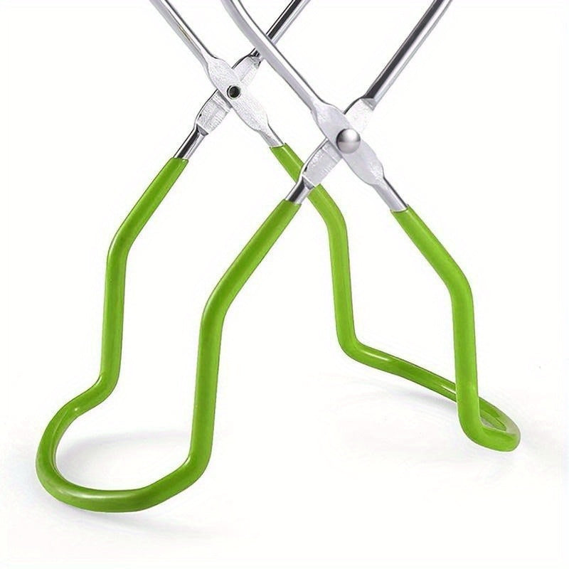 Green High-Quality Wide Mouth Canning Jar Lifter Tongs, Anti-Scald Non-Slip Feeding Bottle Clip made of Durable Iron and Vinyl Coated Material, measuring 22.5x15cm.