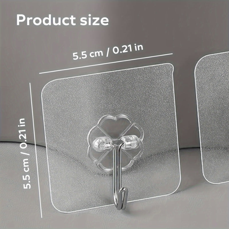 Set of 10 high-strength wall hooks with self-adhesive backing - Resistant to water and oil, clear seamless design perfect for organizing in the kitchen and bathroom.