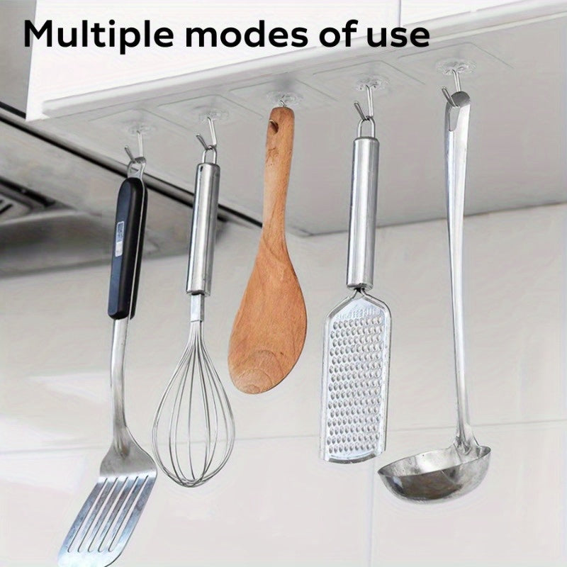 Set of 10 high-strength wall hooks with self-adhesive backing - Resistant to water and oil, clear seamless design perfect for organizing in the kitchen and bathroom.