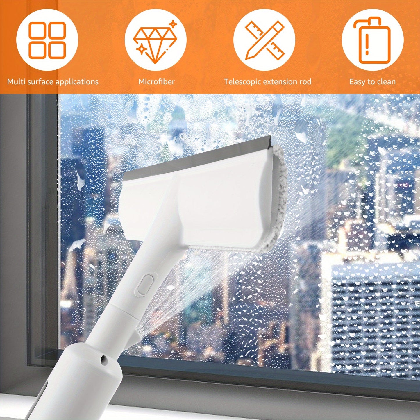 Professional Window Squeegee with Spray for a Sparkling Finish - Dual-Sided Design, Extendable Pole for High Windows & Glass Doors, Includes Microfiber Scrubbers for Effortless Cleaning