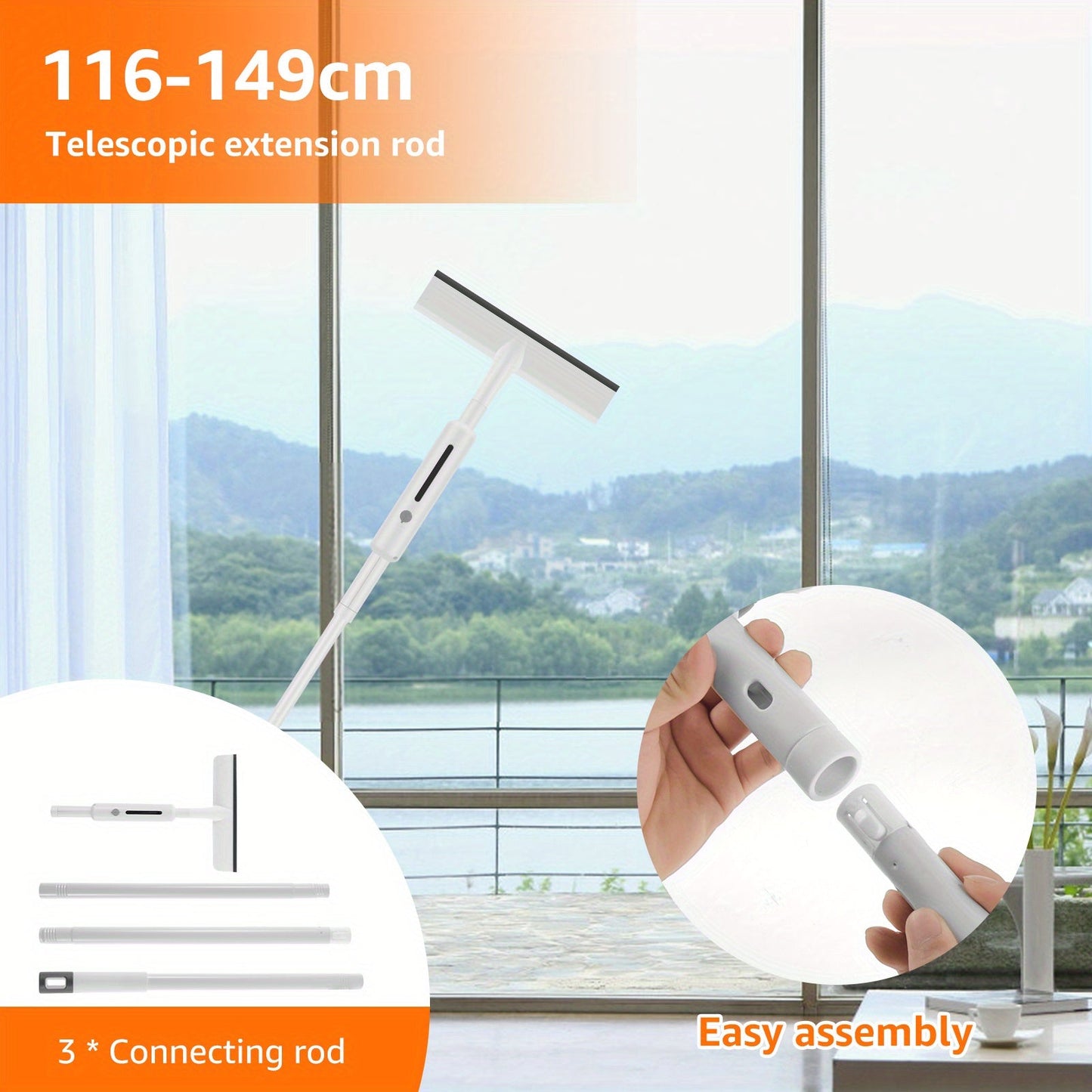 Professional Window Squeegee with Spray for a Sparkling Finish - Dual-Sided Design, Extendable Pole for High Windows & Glass Doors, Includes Microfiber Scrubbers for Effortless Cleaning