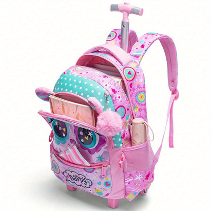 3-piece Cute Animal Rolling Backpack Set for Girls - Includes Trolley, Lunch Bag & Pencil Case - Great for School, Travel, Picnic & Camping - Ideal Gift