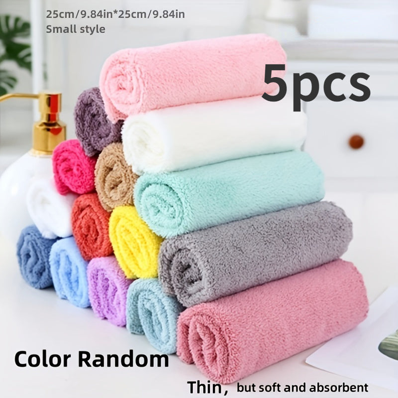 5/10 piece set of soft and absorbent coral fleece wash cloths. Perfect for small face towels, cleaning, and bathroom supplies.