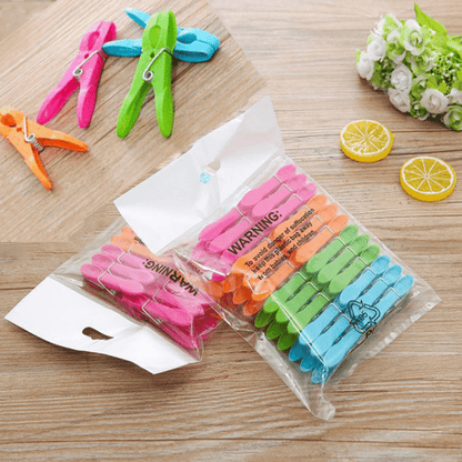 Set of 24 Sturdy Clothespins with Powerful Springs - Long-lasting, Brightly Colored Pegs for Safe Drying & Tidying Up, Essential Laundry Tools, Clothing Clips