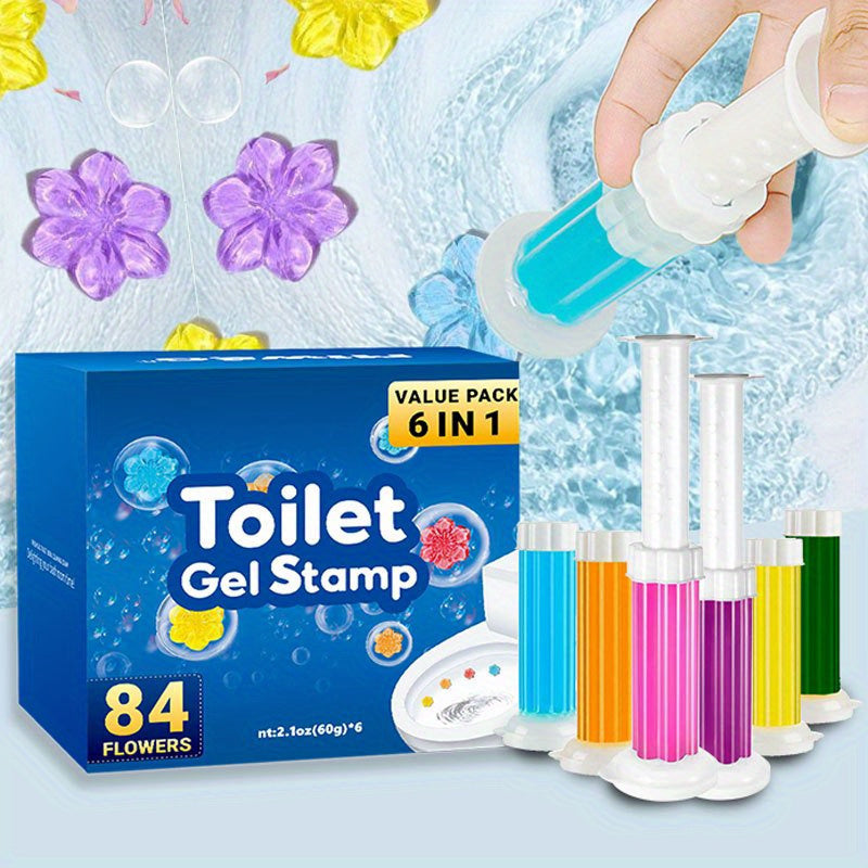 6 pcs floral scented toilet gel stamps with 84 flowers each for bathrooms and kitchens.