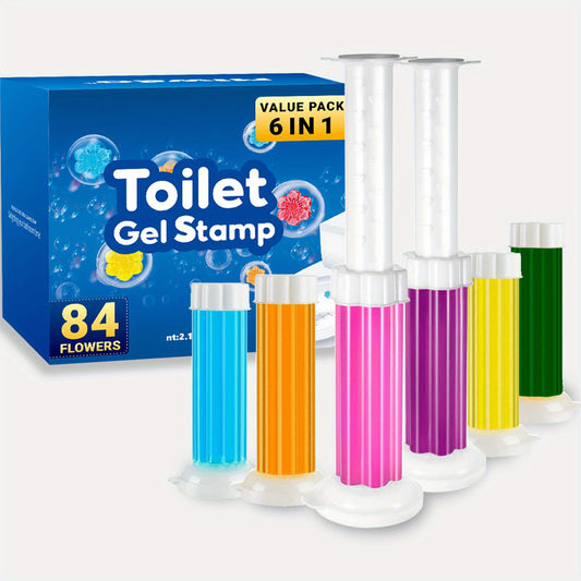 6 pcs floral scented toilet gel stamps with 84 flowers each for bathrooms and kitchens.