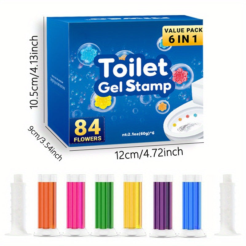 6 pcs floral scented toilet gel stamps with 84 flowers each for bathrooms and kitchens.