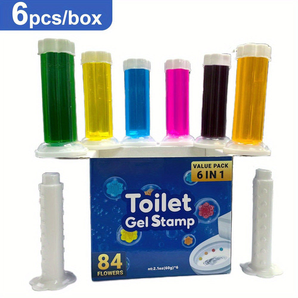 6 pcs floral scented toilet gel stamps with 84 flowers each for bathrooms and kitchens.