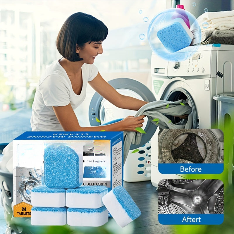 12-Pack Washing Machine Cleaner Tablets for deep cleaning and deodorizing laundry appliances.