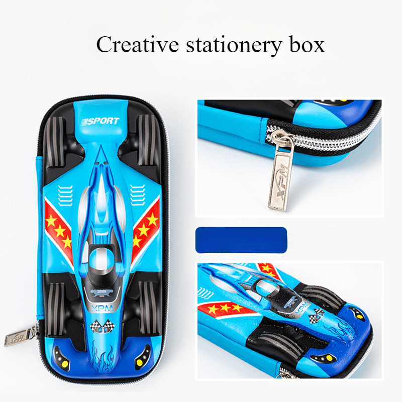 Car-shaped pencil case with large capacity and creative design for students.