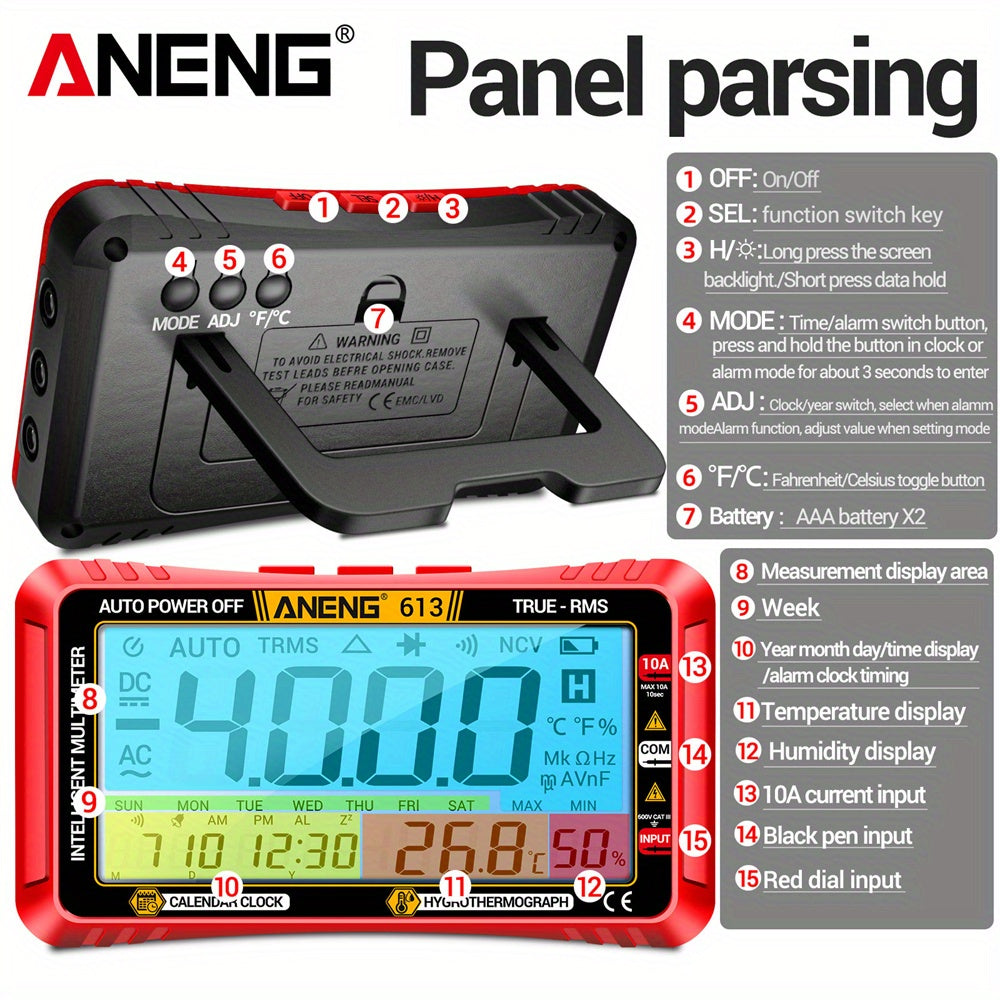 ANENG 613 4000 Count Smart multimeter for AC/DC current, voltage, and resistance measurement. Professional 3-in-1 test tool.