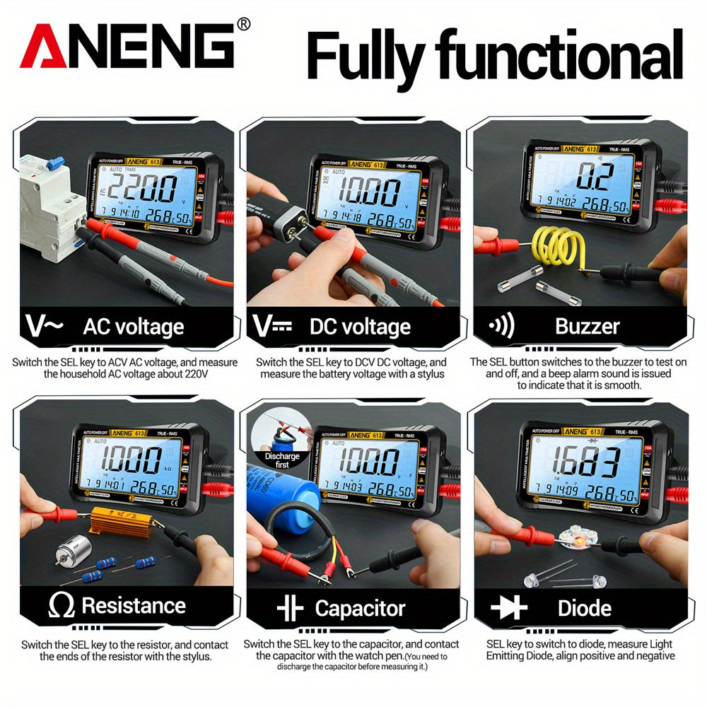 ANENG 613 4000 Count Smart multimeter for AC/DC current, voltage, and resistance measurement. Professional 3-in-1 test tool.