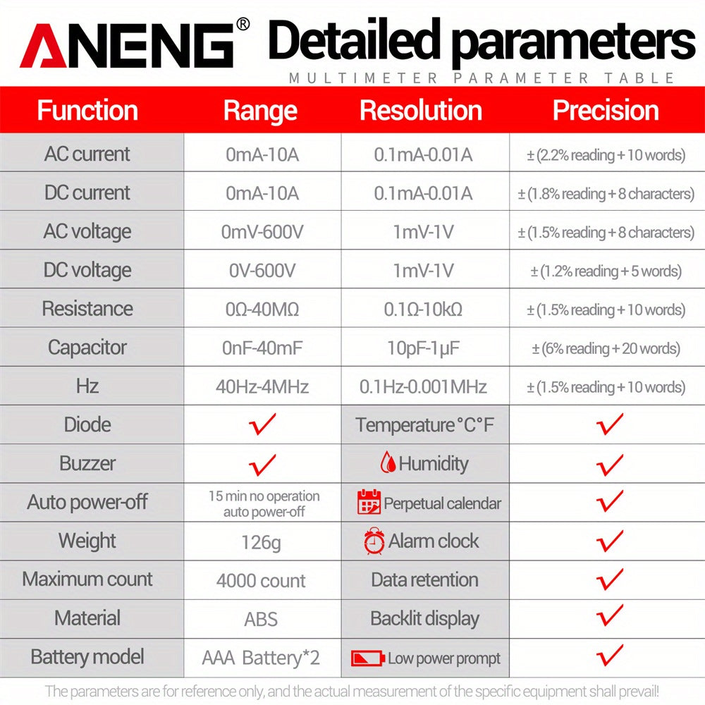 ANENG 613 4000 Count Smart multimeter for AC/DC current, voltage, and resistance measurement. Professional 3-in-1 test tool.