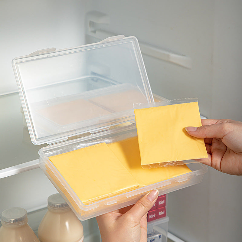 Clear ABS Kitchen Storage Container with Flip-Top Lid for Cheese and Butter - Durable, Food-Grade and Reusable Square Freezer-Safe Freshness Box for Fridge