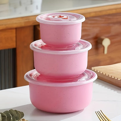 A versatile set of wheat straw bowls and food storage containers, perfect for keeping produce and dry goods fresh. These microwave-safe lunch boxes, sealed with lids, are ideal for schools, canteens, camping, picnics, and beach outings. A convenient and