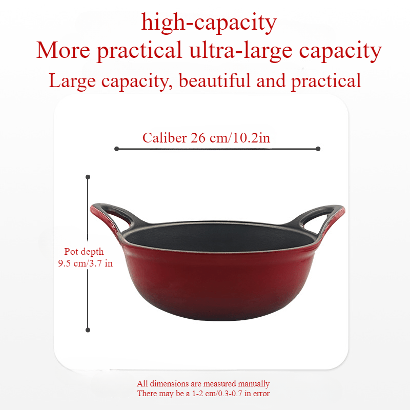 Durable 116oz Cast Iron Enamel Pot with Dual Handles - Multi-Use, Thickened for Longevity, No Coating, Easy Cooking & Serving, Perfect for Autumn