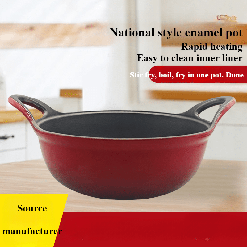 Durable 116oz Cast Iron Enamel Pot with Dual Handles - Multi-Use, Thickened for Longevity, No Coating, Easy Cooking & Serving, Perfect for Autumn