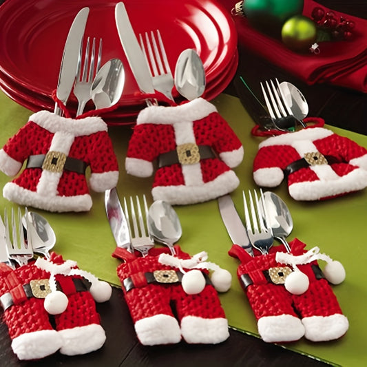 Santa Claus Set Christmas Tableware Holder includes 6 pieces of silverware bag decorations for your holiday table, suitable for Christmas, home, kitchen decoration.