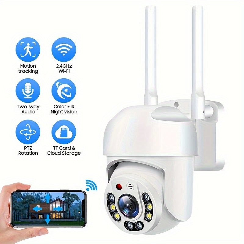 Teruhal Outdoor WiFi Security Camera with PTZ Auto-Tracking, AI Human Detection, Two-Way Audio, 360° Panoramic View, Full Color Day & Night, USB Powered. (TF Card Not Included)