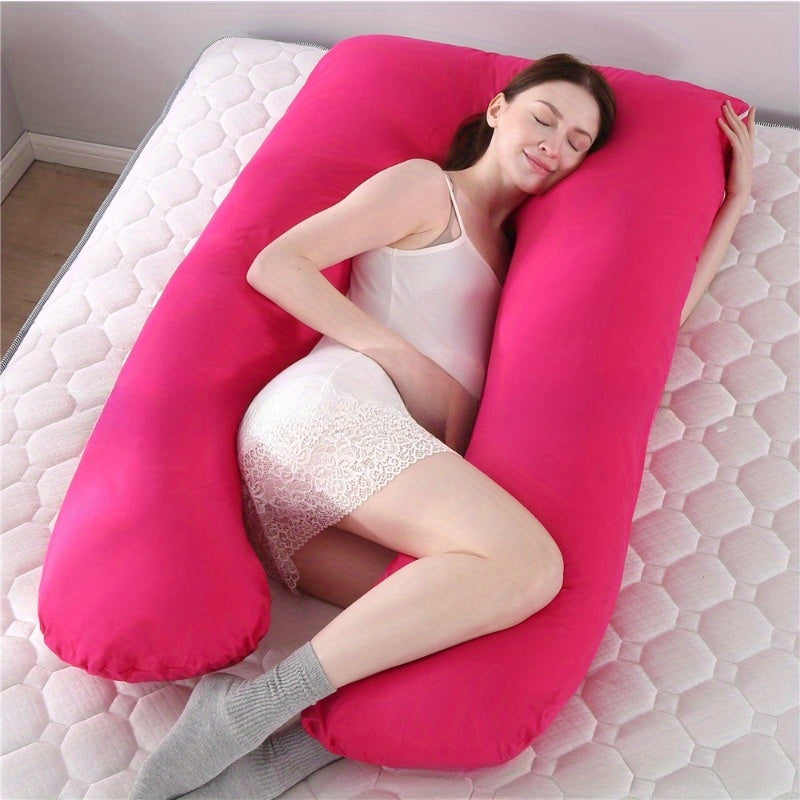 Detachable and washable U-shaped pregnancy pillow with a big cushion for waist support, providing a healthy and comfortable sleep. This multi-functional cotton pillow can also be used as a breastfeeding support pillow.