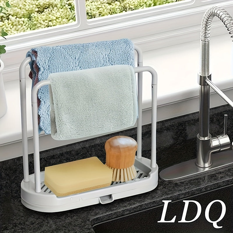 White Plastic Kitchen Sink Organizer with Drain Rack - Utilize in Stalls, Food Trucks, Cafes, and at Home for Sponge and Towel Storage in Limited Spaces. Great for Kitchen Sink Organization.